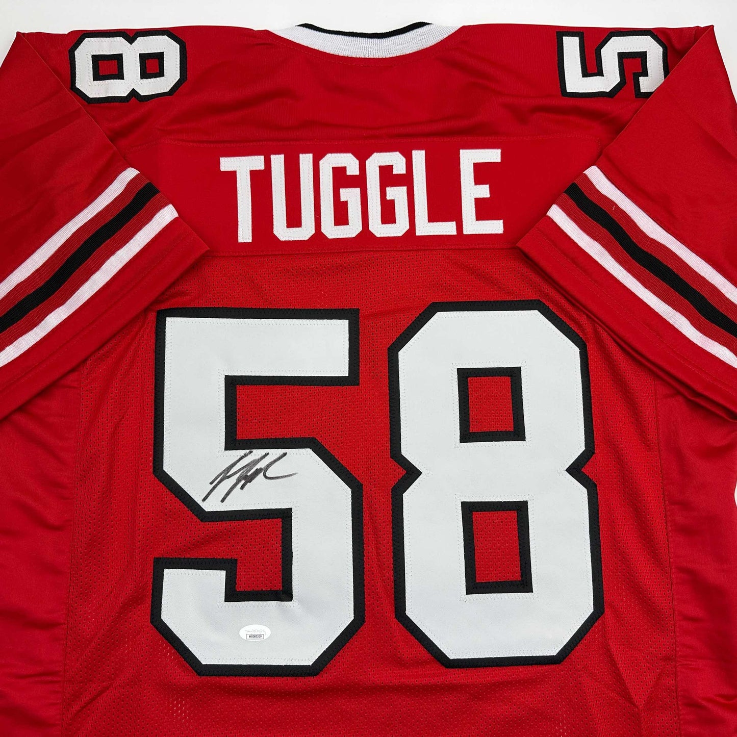 Autographed/Signed Jessie Tuggle Atlanta Red Football Jersey JSA COA