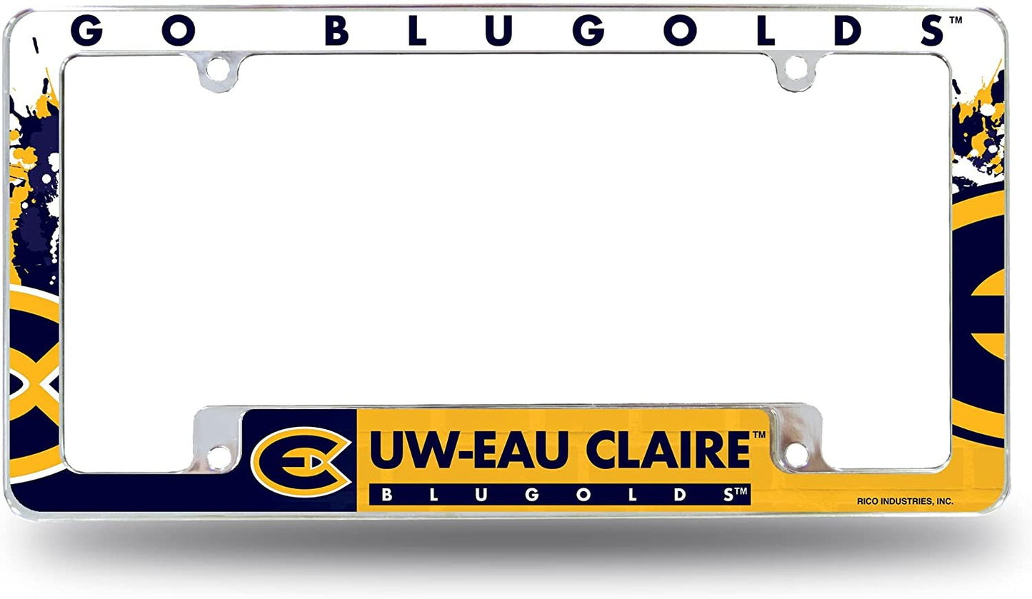 University of Wisconsin Eau Claire Blugolds Metal License Plate Frame Tag Cover All Over Design 12x6 Inch