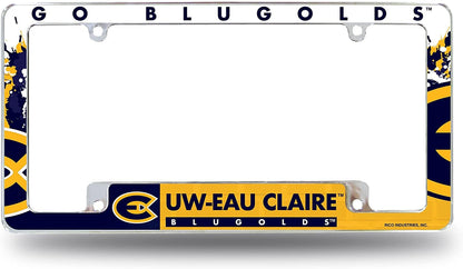 University of Wisconsin Eau Claire Blugolds Metal License Plate Frame Tag Cover All Over Design 12x6 Inch