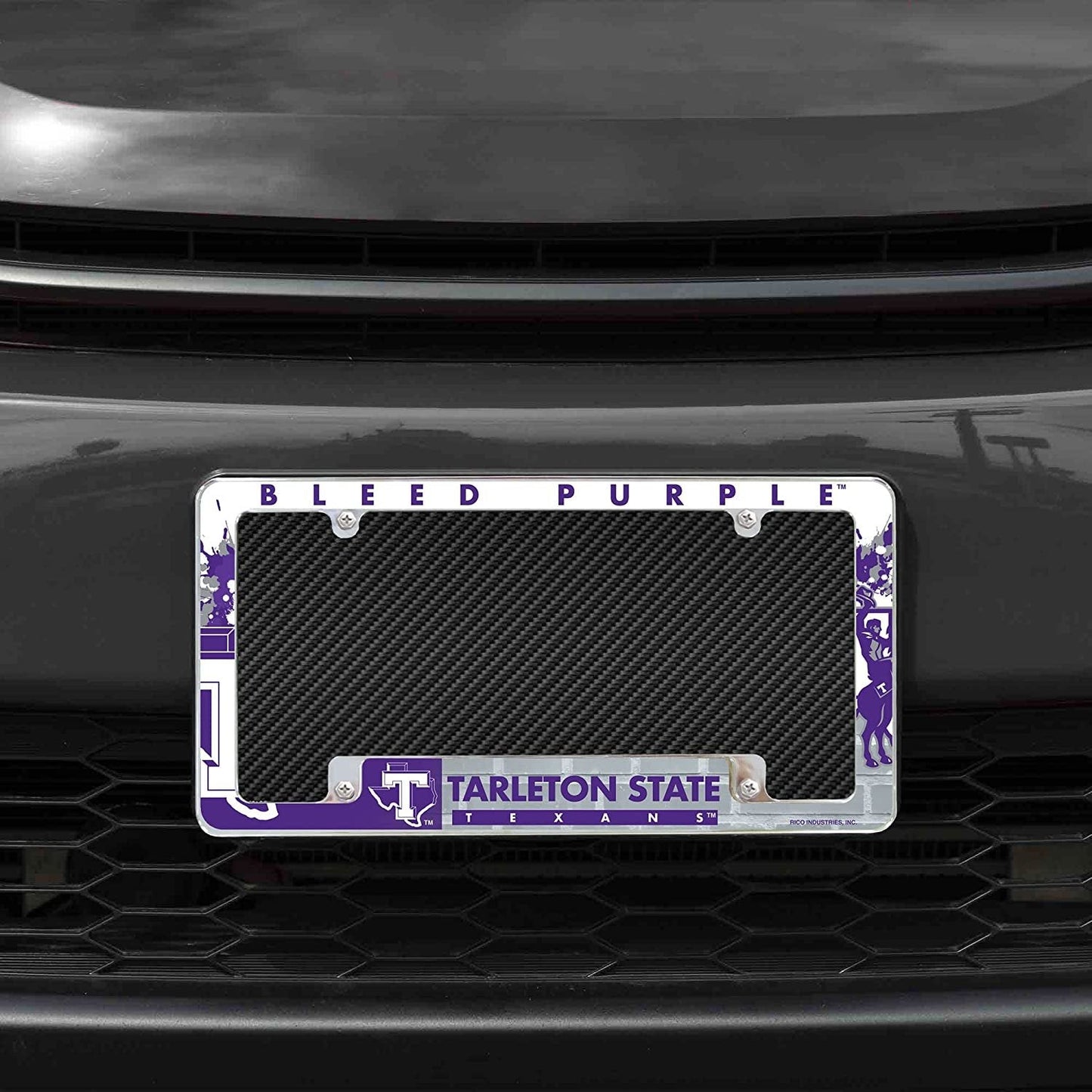 Tarleton State University Texans Metal License Plate Frame Chrome Tag Cover All Over Design 6x12 Inch