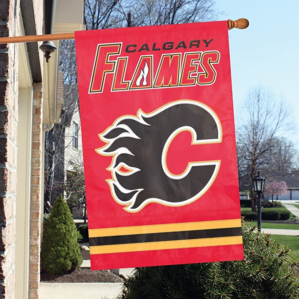 Calgary Flames Banner Flag Embroidered Premium 2-sided 28x44 Outdoor Football