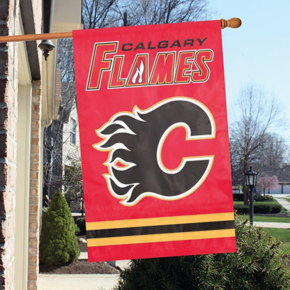 Calgary Flames Banner Flag Embroidered Premium 2-sided 28x44 Outdoor Football