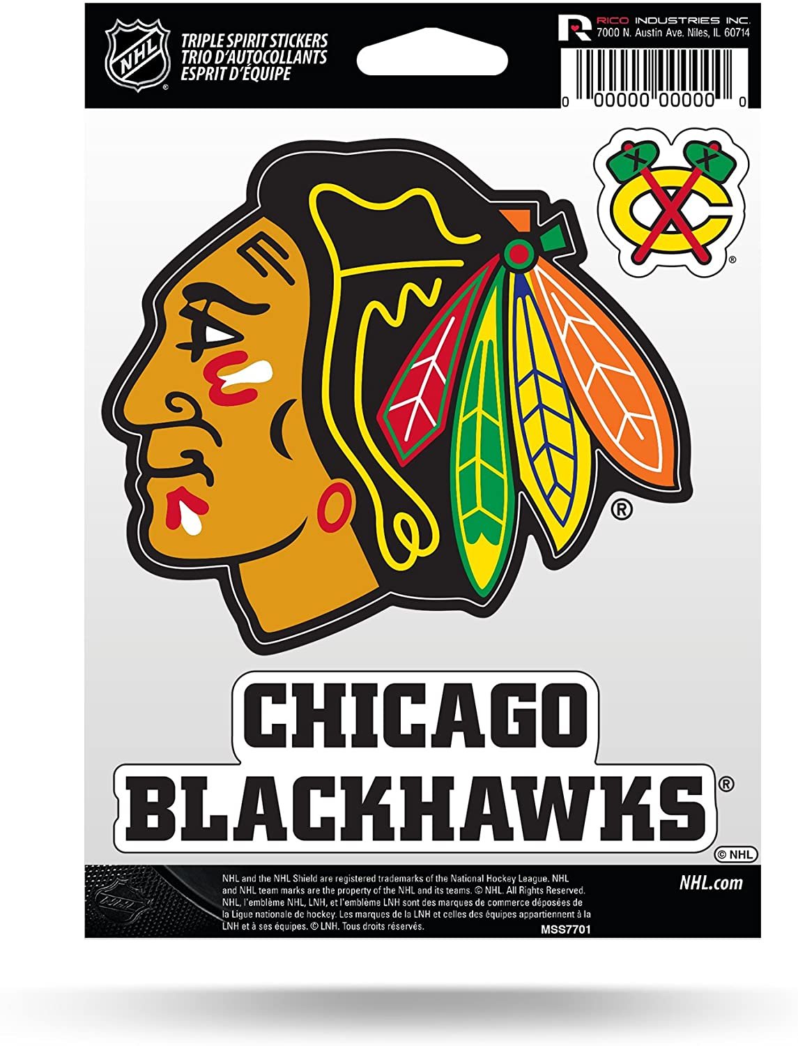 Rico MSS7701 NHL Chicago Blackhawks Triple Spirit Stickers, Black/Red/Yellow/Green, One Size