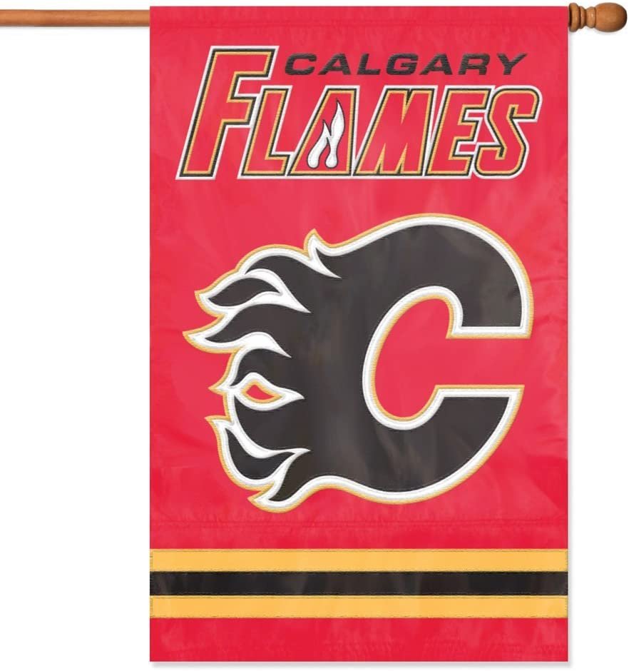 Calgary Flames Banner Flag Embroidered Premium 2-sided 28x44 Outdoor Football