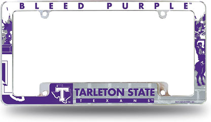 Tarleton State University Texans Metal License Plate Frame Chrome Tag Cover All Over Design 6x12 Inch